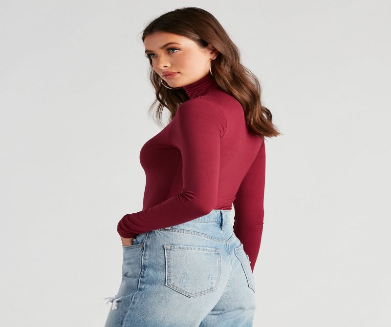 TableClothsUs Basic Long Sleeve Crepe Turtleneck Bodysuit