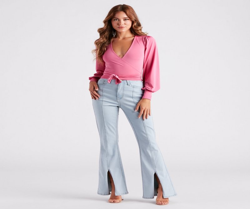 TableClothsUs Slinky Knit Wrap Front Top